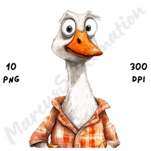 10 imágenes prediseñadas de ganso peculiar: arte de pájaro de dibujos animados divertidos y caprichosos, diseño de sublimación de ganso atrevido y alocado en acuarela, descarga digital PNG