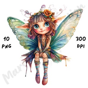 10 PNG schrullige Fee Clip Art, Aquarell Fee Clipart, lustiges wunderliches Fantasy Mädchen, Junk Journal, Scrapbook, Papiermodelle, digitaler Download