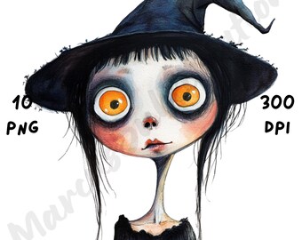 10 PNG de Clip Art de Garota Assustadora e Excêntrica, Garota Gótica Caprichosa, Garota Assustadora em Aquarela, Diário de Lixo, Álbum de Recortes, Artesanato em Papel, Download Digital