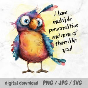 Whimsical Bird PNG, Quirky Sublimation Design, Sarcastic Bird Art, Funny Quote, Mug, Tumbler, Multiple Personalities Bird, Sassy Bird SVG