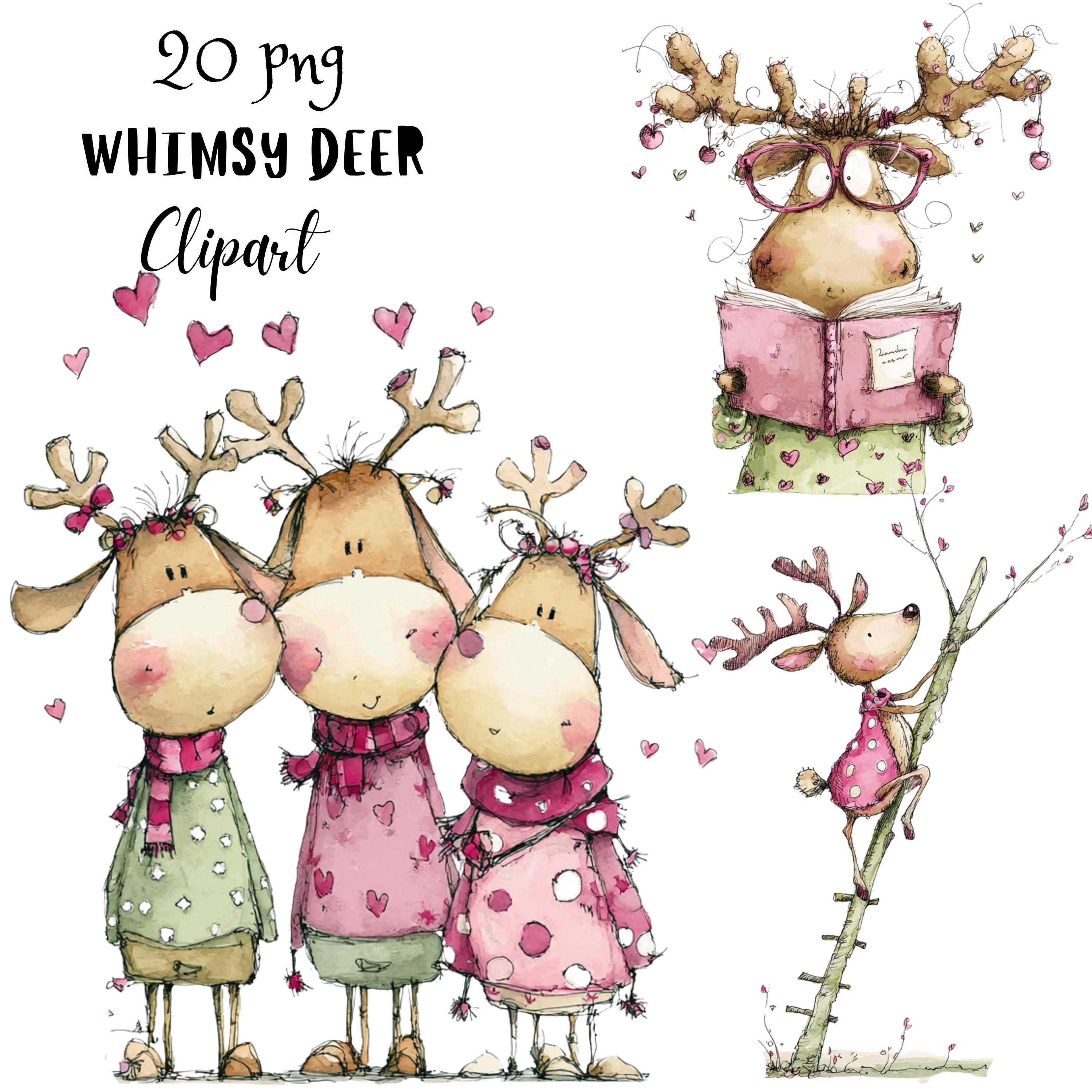 Whimsy Deer Clipart Set: 20 PNG Whimsical Storybook Illustration ...