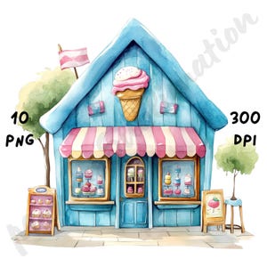10 PNG de Heladerías Excéntricas: Imágenes PNG de Tiendas de Helados Divertidas y Extravagantes para Diarios, Scrapbooking, Tarjetas y Manualidades Digitales