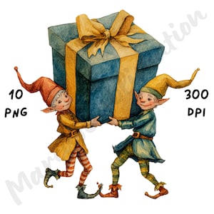 10 PNG Quirky Christmas Elves Clipart, Whimsical Funny Xmas Elf Sublimation, Watercolor Cartoon Xmas Clip Art for Junk Journals & Scrapbook
