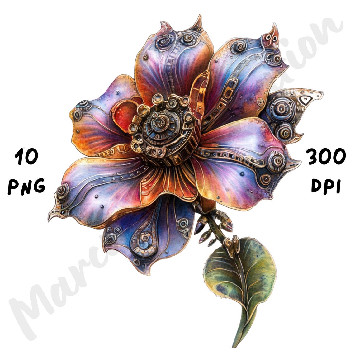 10 PNG Steampunk Spring Flower Clipart – Mechanical Floral ...
