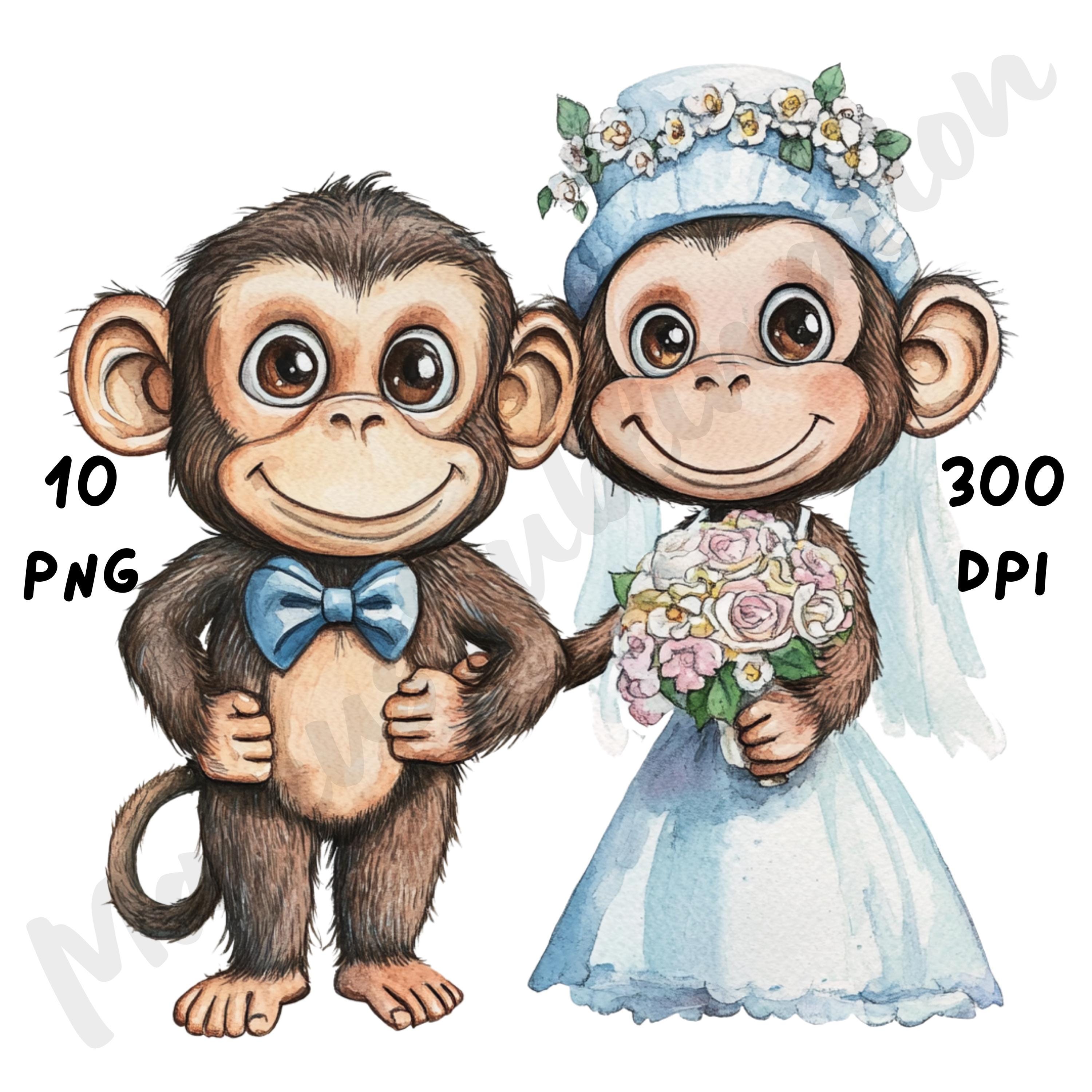 10 PNG Quirky Wedding Monkey Couple Clipart, Whimsical Cartoon Animal ...