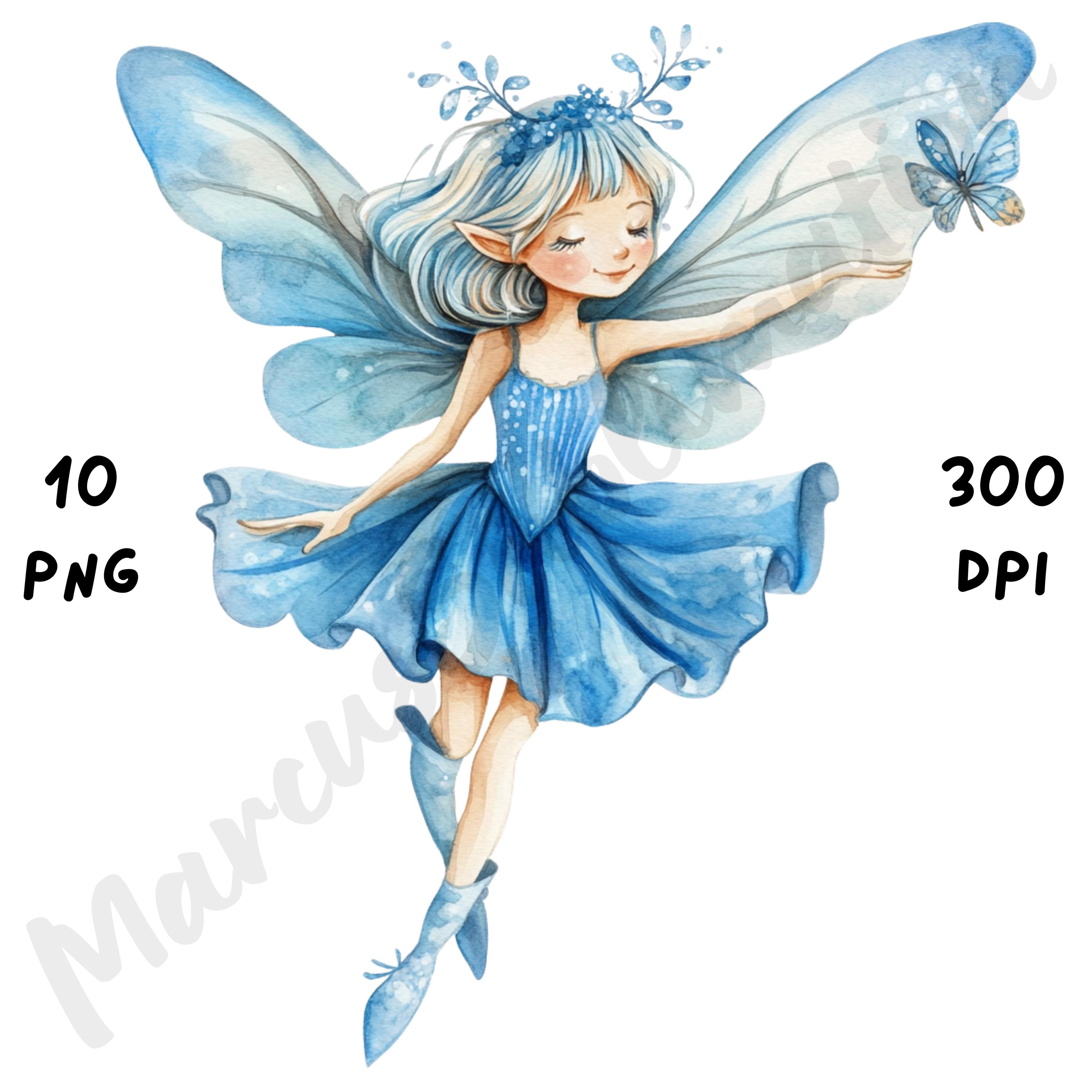 10 PNG Quirky Blue Fairy Clip Art, Watercolor Fantasy Girl, Whimsical ...