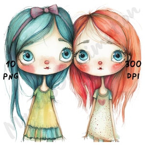 10 imágenes PNG de mejores amigas, caricaturas divertidas de hermandad, imágenes prediseñadas de acuarela para manualidades de papel y diarios basura.