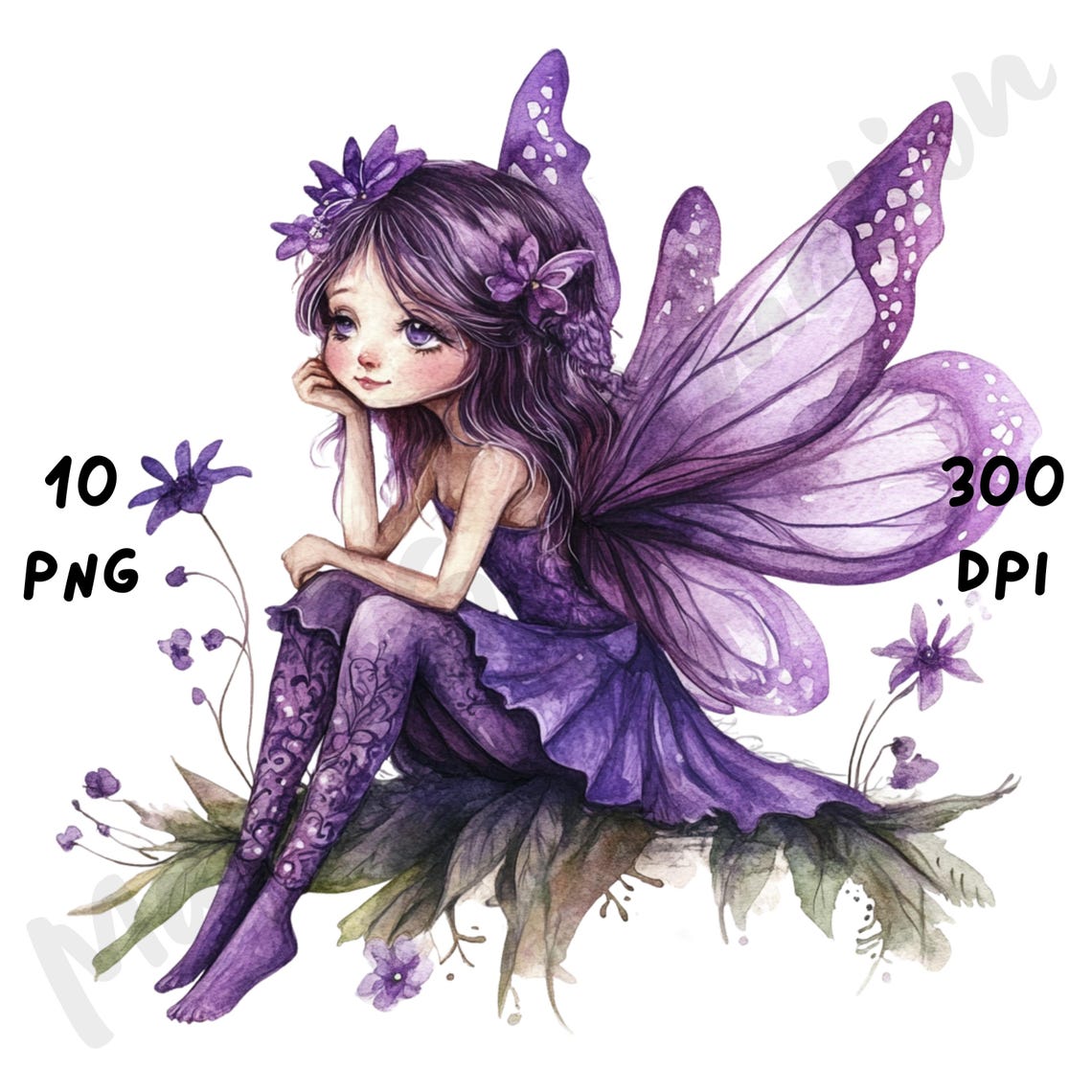 10 PNG Quirky Purple Fairy Clip Art, Watercolor Fantasy Girl, Whimsical ...