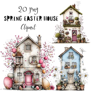 Whimsical Spring House Clipart, Quirky Easter Floral PNG, Cozy Holiday Graphics
