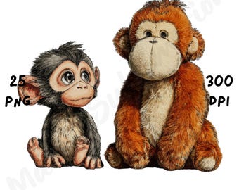25 PNG Punch Monkey Clipart Set, Baby Monkey Best Friends Illustration Bundle, Trendy Digital Download (Commercial Use)