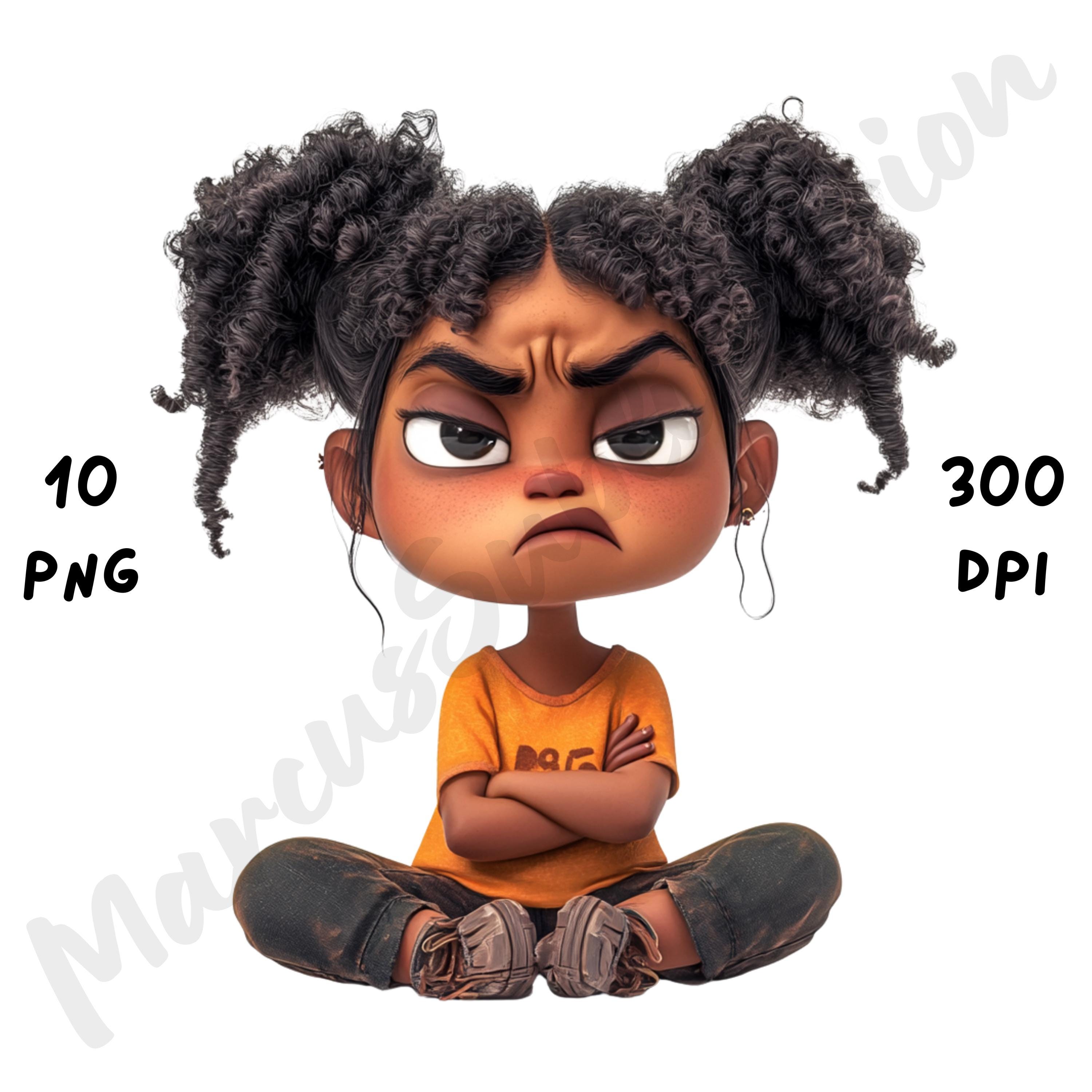 10 PNG Quirky Grumpy Black Girl Clipart, Cute Afro Whimsical Girl ...