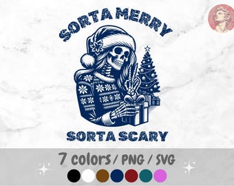 Sorta Merry, Sorta Scary Png Svg Files, Funny Skeleton Santa Png, Sarcastic Christmas Sublimation, Retro Skull Santa, Svg File for Cricut