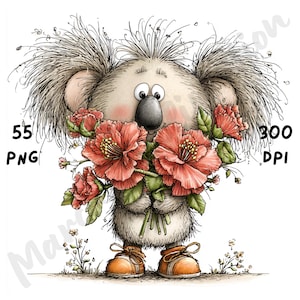 Floral Animals Whimsical Clipart Bundle, Funny Spring Animal Character PNG Set, Quirky Flowers Graphics (Commercial Use)