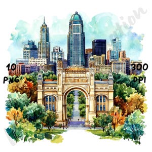 10 PNG Clipart di scene eccentriche di Kansas City, Paesaggio urbano di Kansas ad acquerello, Paesaggio urbano stravagante, Clip art con vista sugli Stati Uniti, Viaggio in America con cartoni animati