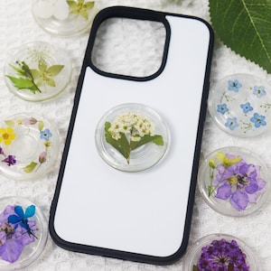 Natural Flower Phone Grip, Real Flower Magnetic Phone Grip, Floral Phone Accessories, Transparent Folding Phone Holder, Pressed Dried Flower