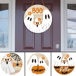 Halloween Front Door Decor, Halloween Door Hanger, Fall Wooden Sign, Ghost Door Sign, Fall Door Hanger, Hey Boo Front Door Decor, Boo Y'all