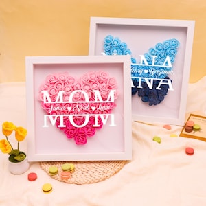 Personalized Flower Shadow Box for Mom, Custom Roses Shadowbox with Names, Rose Frame Box, Gift for Mom and Grandma Nana, Mother&#39;s Day Gift