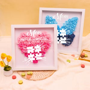 Personalized Flower Shadow Box for Mom, Custom Roses Shadowbox with Names, Rose Frame Box, Gift for Mom and Grandma Nana, Mother&#39;s Day Gift