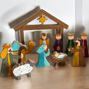 Hand Painted Wooden Nativity Set - Style 1