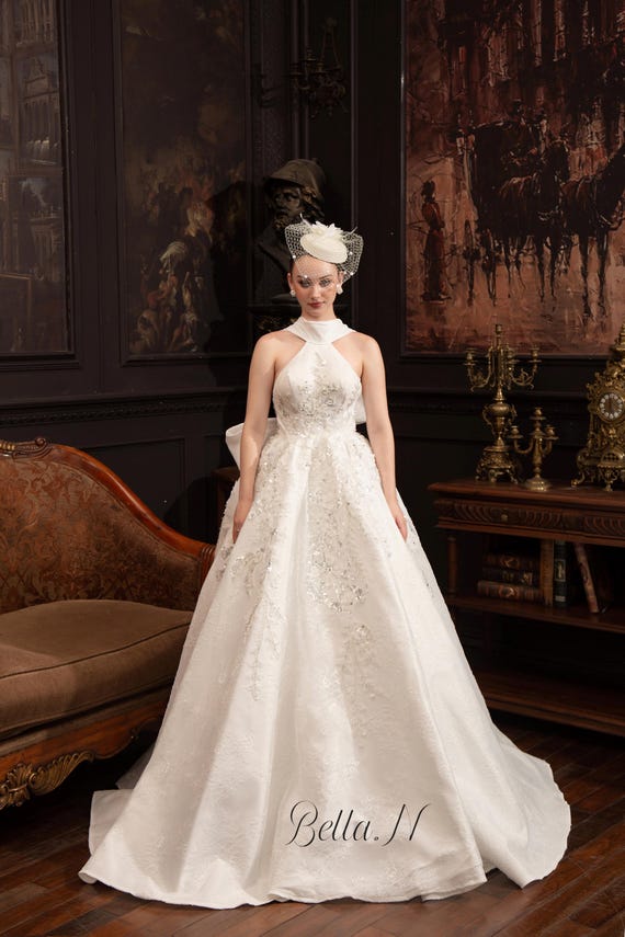 halter corset wedding dress Luxury Neck Satin Ball Gown: Beaded Lace Ball gown Size:6 YRS inv-170 White Dress Beach Boho Product Details