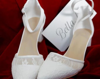 Ivory White Lace Bridal Shoes | 5cm Low Heel Wedding Pumps