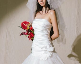Dramatic Puffy Wedding Veil: Voluminous Ivory Tulle, Modern Bridal Couture