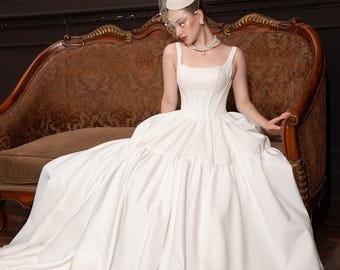 Satin Ball Gown Wedding Dress: Royal Princess Corset Bridal Gown