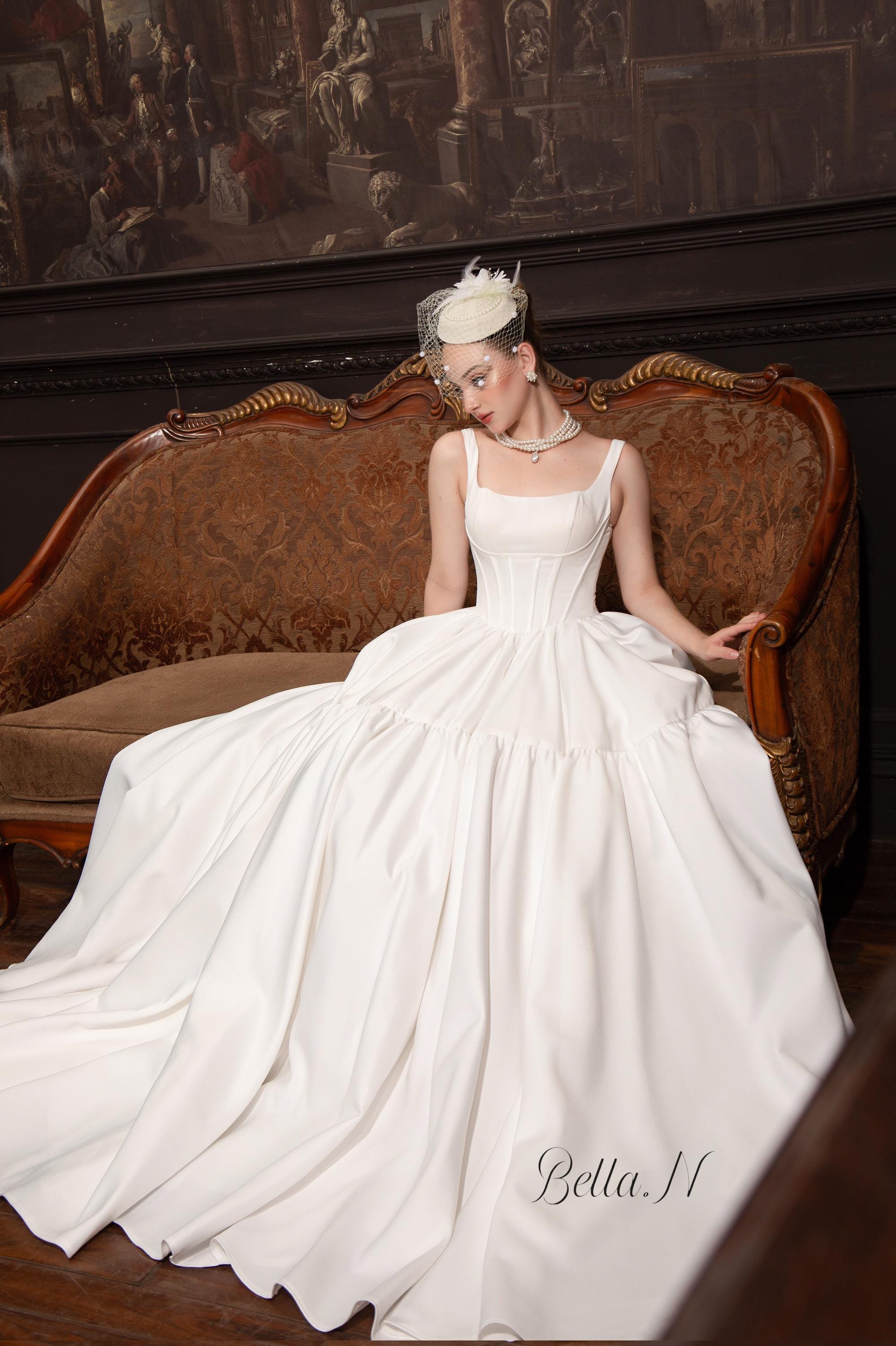 lady roi wedding dress Satin Ball Gown Wedding Dress: Royal Princess Corset Bridal Gown