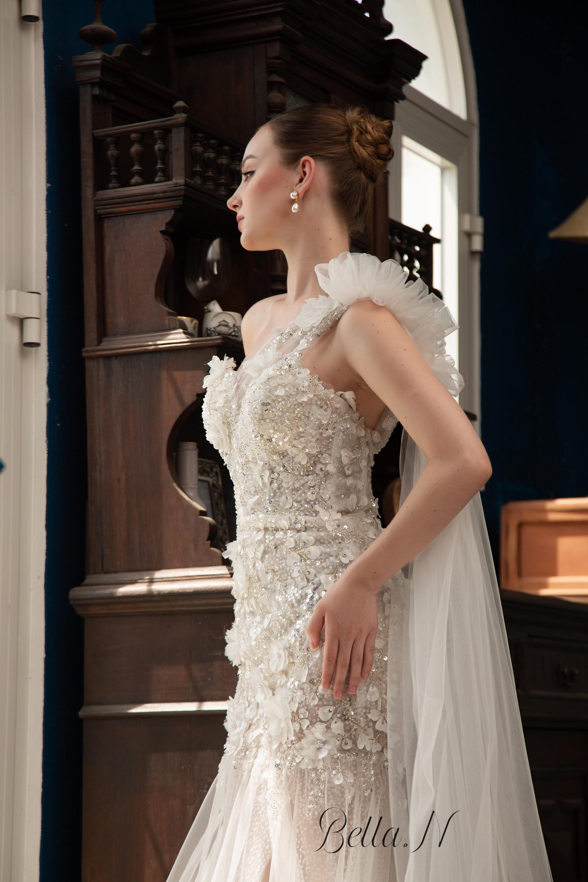 one shoulder beaded mermaid wedding dress Luxury White One-Shoulder Lace Ruched Bow Mermaid Wedding Dress SW638