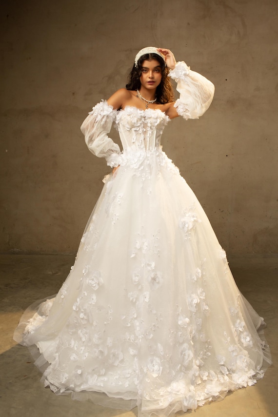 off the shoulder wedding dress with detachable skirt Wedding Dress With Detachable Skirt MADE TO MEASURE / White