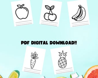 12 Fruit And Vegetables Coloring Pages For Kids, Printable Kids Coloring Pages for Home & School, Coloring Digital Download