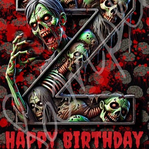 Alfabeto Zombie, SCEGLI la TUA lettera/nome, biglietto di auguri di buon compleanno, stampa a casa con busta, download digitale/e-card.
