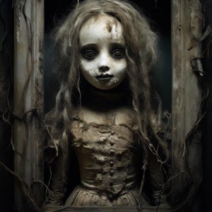 Tote lebende Puppe, Alpträume, dunkel, Horror, gruselig, Halloween, Druck zu Hause, Kunstkarte für jeden Anlass, Kunstkarte und Umschlag, Digital Download / E-card