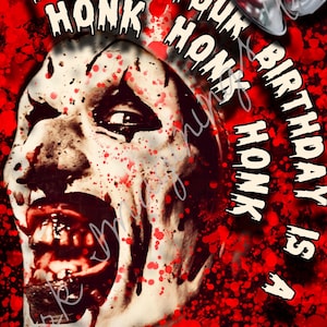Art the Clown, filme Terrifier, terror, monstro, macabro, cartão de aniversário e envelope, cartão para imprimir em casa, download digital / e-card