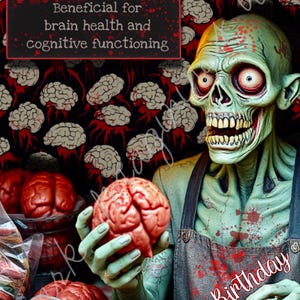 Commerciante di "curiosità sul cibo per il cervello" zombie, biglietto di auguri di buon compleanno, biglietto da stampare a casa con busta, download digitale/e-card