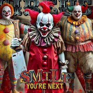Boze clown, freaky circus, horror, macaber, kaart voor elke gelegenheid met envelop, kaart thuis afdrukken, digitale download/e-card