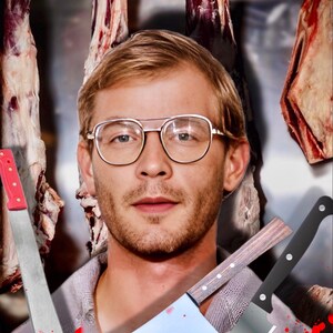 Tarjeta y sobre para cualquier ocasión, espeluznante pero divertida, de Jeffrey Dahmer. Horror, caníbal, humor negro. Tarjeta para imprimir en casa. Descarga digital/tarjeta electrónica.