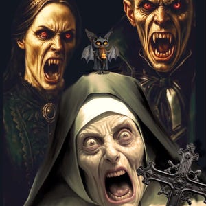 Mantén tu fantasma encendido, vampiro y monja, divertida tarjeta de terror para cualquier ocasión con sobre, monstruo, tarjeta para imprimir en casa, descarga digital/tarjeta electrónica
