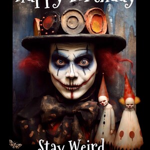Schräger Clown, Happy birthday, Print at home, Gruseliger Clown, Geburtstagskarte und Umschlag, Digital Download/E-card