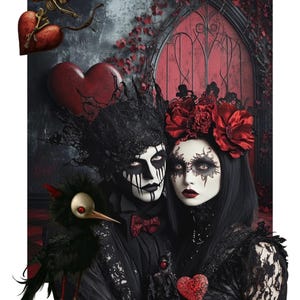 Dark Valentine, biglietto e busta da stampare a casa. Coppia gotica, amore, San Valentino, matrimonio, anniversario, fidanzamento, download digitale/e-card.