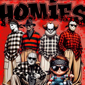 Halloween Homies jede Anlass Grußkarte mit Umschlag, klassische Horrorfilm Killer, Print at home Karte, Digital Download /E-card