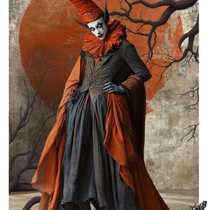 Goth exotique d'Halloween dans de beaux vêtements, impression à la maison de la carte et de l'enveloppe, carte de voeux vierge pour toutes les occasions, notelet, téléchargement numérique