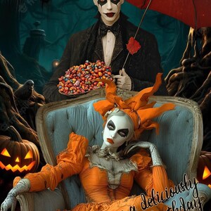Une carte d'anniversaire capturant Halloween, belle carte d'anniversaire de goths, carte de goth arty, carte et enveloppe à imprimer à la maison, téléchargement numérique