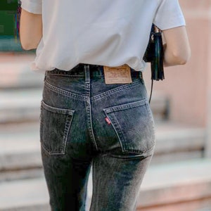 Levi Jeans Vintage Denim Black Charcoal CUSTOM-FIT All SIZES Straight Leg 501 Levi&#39;s Boyfriend Jeans