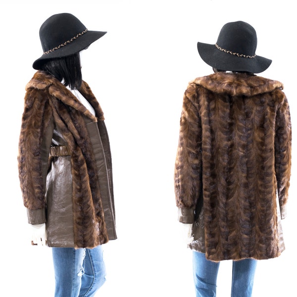 Fur Coat Mink Fur Coat Vintage 50s Brown Leather PRISTINE Fur Coat