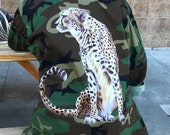 Camo Jacket with CHEETAH Graphic Decorated Army Jacket Vintage Military Shirt Jacket All Sizes