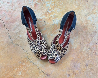 Leopard Heels Sz. 9.5 Donald Pliner Heels Cheetah Heels Sandals Animal Print Wedges Women’s Size 9 1/2 Made in SPAIN