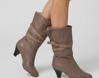 Gray Boots 7.5 Avant Garde Art Boots Vintage Gray '80s Slouch Heel Belted Snake Booties