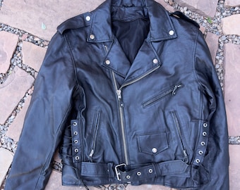 Vintage MOTO Leather Jacket Size Large Black Motorcycle Biker Jacket Sz. L