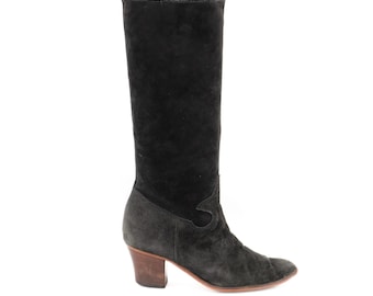 1970s Western Retro Boots Vintage Black Suede Size 7.5